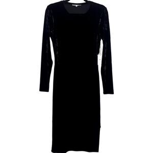 Good American Velvet Midi Dress Size 3 (Large) Black Side Slit NWT